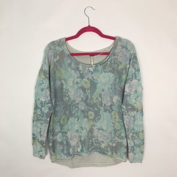 Free People Floral Knit Sweater Blue/ Turquoise S